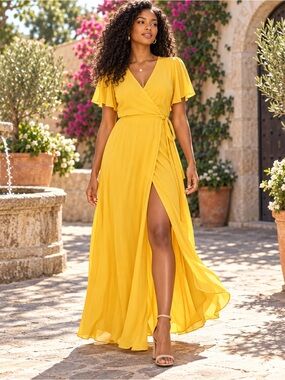 much obliged golden yellow wrap maxi dress Lulus | Dresses | Lulus Such Sophistication Floral Print Pleated Size M Maxi lulus